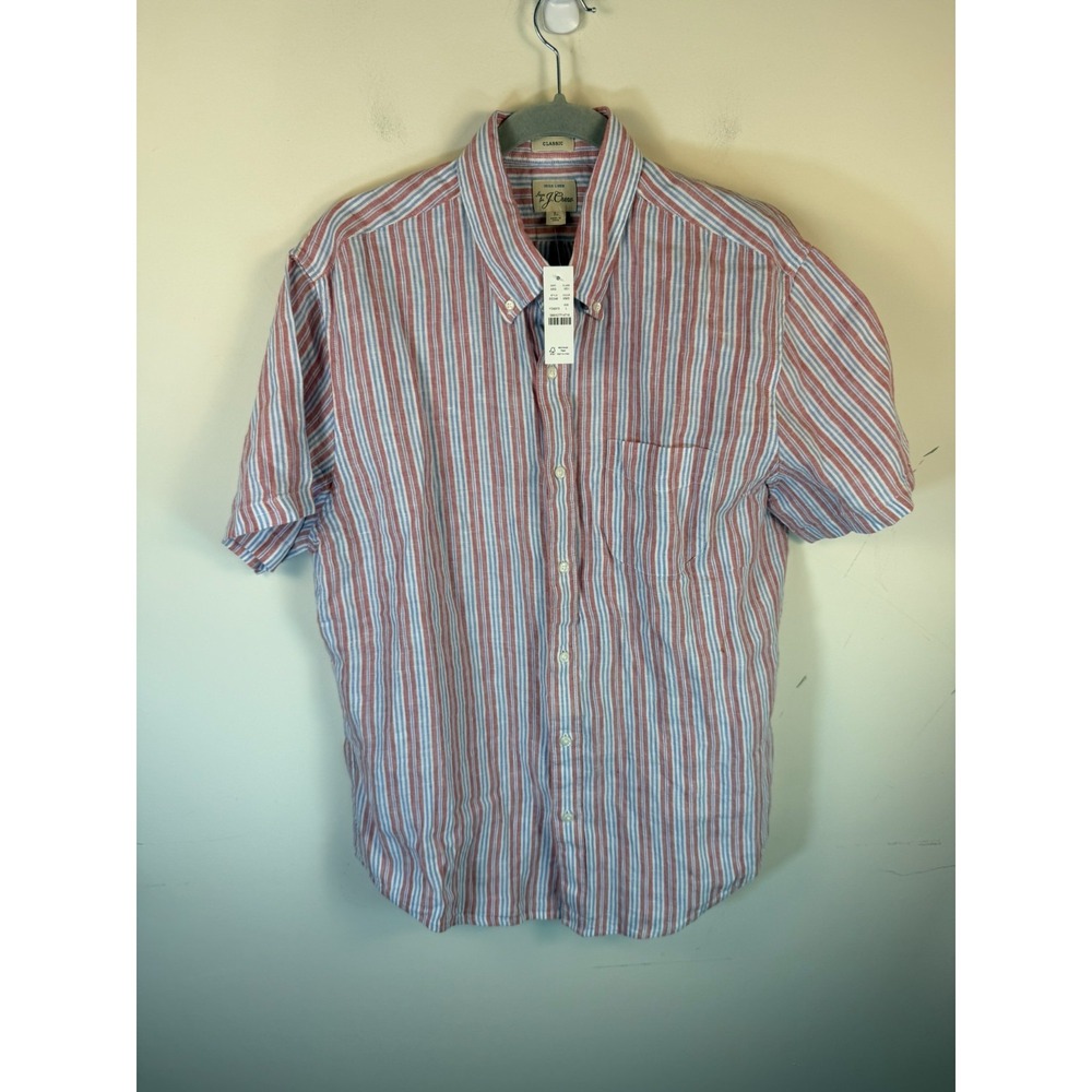 NWT J. Crew Shirt Large Baird McNutt Irish Linen Stripe Button Down
